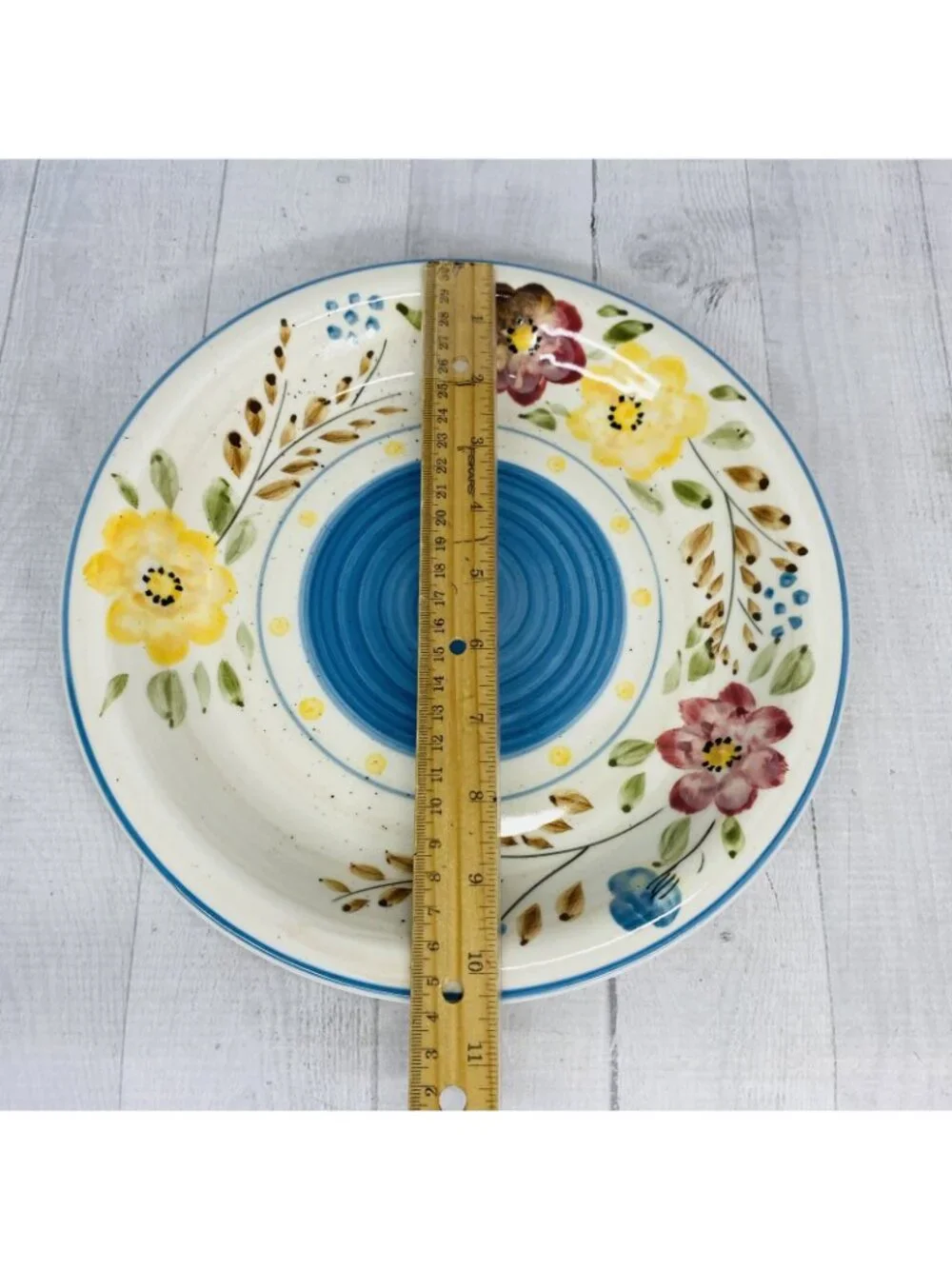 Royal Norfolk FLORAL BLUE CENTER SPECKLED Stoneware Round Dinner Plates Set 3